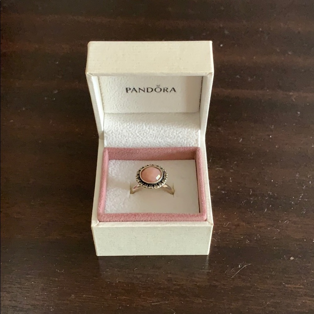 Pandora silver ring with round pink stone